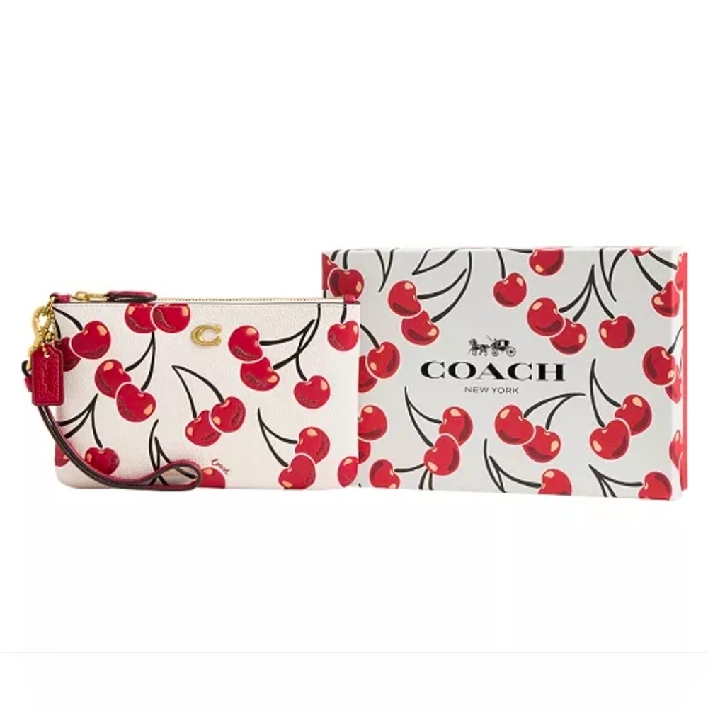 Coach Boxed Medium Wrislet With Cherry Print